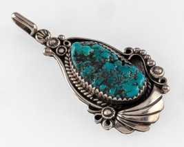 Étonnant Turquoise Argent Sterling Pendentif Signé FPB , 46mm Grand, 8.4gr - $3,540.02 MXN