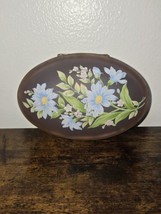 Antique Hand Painted Oval Purple  Frosted Glass Floral Trinket Dresser Box  - $39.60