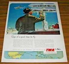 1951 Print Ad TWA Trans-World-Airlines Skyliner Airplane in Flight Snow - £11.48 GBP