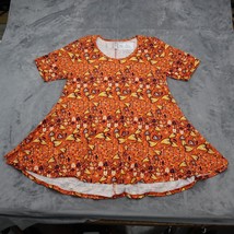 Lula Roe Dress Womens L Orange Floral Print Short Sleeve Side Slit Pullover - £13.00 GBP