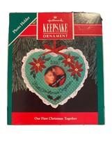 1990 Hallmark Our First Christmas Together Photo Holder Embroidered Heart NOS - $6.25