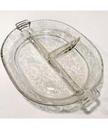 Vintage Daffodil Scroll Etched Glass Oval Divided Serving Dish Art Deco ... - £31.93 GBP