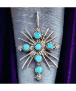 Vintage Native American Zuni Sleeping Beauty Turquoise Cross Pendant Han... - $130.00