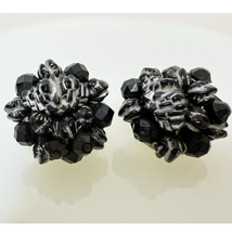 Vintage West Germany Clip On Earrings Round Black White - £27.69 GBP