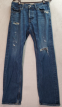 Hollister Jeans Mens Size 32 Blue Denim Ripped Pockets Straight Leg Flat Front - £13.75 GBP