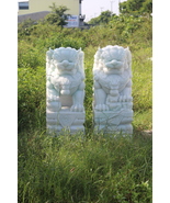 White marble Pair of Shishi Guardian Lions Foodogs Sculpture Hand Carved 31″ - $4,950.00