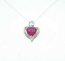 Created Ruby And Cubic Zirconia Heart Pendant Real Solid 10 Kw Gold 1.2 G - £78.33 GBP