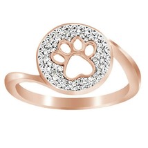 0.15 CT Round Cut Moissanite 14K Rose Gold Plated Silver Pet Love Paw Print Ring - £51.35 GBP