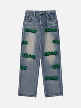 Letter Flocking Distressed Straight Jeans - €26,33 EUR