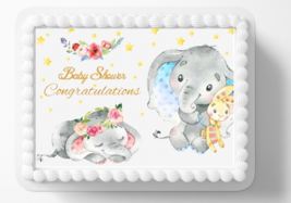 Gender Reveal Elephants Baby Shower Edible Image Personalized Edible Cake Topper - £11.87 GBP+