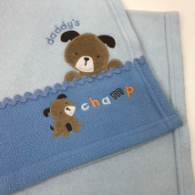 CARTERS Child Of Mine DADDY&#39;S Champ PUPPY Light Blue FLEECE Baby BLANKET... - £11.67 GBP
