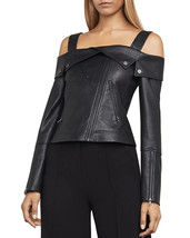 Stylish Off Shoulder Womens Leather Jacket Pure Lambskin Black Handmade Biker - £86.50 GBP+