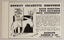 1931 Print Ad Donkey Cigarette Dispenser Novelty Rudolph Kohner Chicago,Illinois - £8.90 GBP