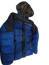 Swiss Tech Puffer Jacket Coat Hood Boys XL 14/16 Blue Black Fleece Lined FauxFur - £23.57 GBP