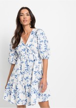 BP White/Blue Floral Print Dress UK 14 (bp259) - £26.35 GBP