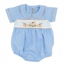 Sweet Dreams baby&#39;s gingham pumpkin bubble romper in Blue - $42.00