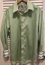 Robert Graham Green White Striped Flip Cuff Shirt Size L - £31.27 GBP