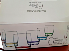 Rainbow Aura 6 piece shot glasses Europe ware new in original box - £7.90 GBP