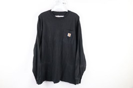 Vintage Carhartt Mens Medium Faded Spell Out Long Sleeve Pocket T-Shirt Black - $39.55