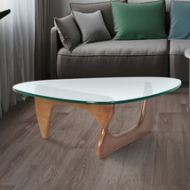 Triangle Coffee Table Light Walnut Base Color with Transparent Tabletop Glass - £364.17 GBP
