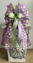 1 Pcs Purple &amp; Lime Green Easter Wired Wreath Bow 10 Inch #MNDC - £27.90 GBP