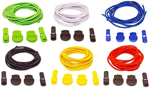 Elastic Shoe Lace 6-Pack with Quick Slide Lock - Stretchy Laces