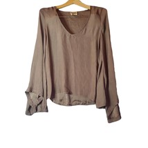 Show Me Your Mumu Sz S Bardot Top Blouse Shirt Minimal Bell Sleeve Toffee Tan - £15.14 GBP