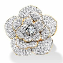 PalmBeach Jewelry 3.58 TCW Gold-Plated Round CZ Rose Flower Cocktail Ring - £47.17 GBP