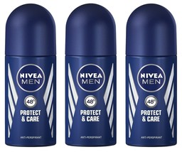 (Pack of 3 Bottles) Nivea PROTECT &amp; CARE Men&#39;s Roll On Anti-perspirant D... - $29.99