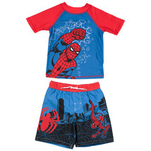 Spider-Man Swinging Action Youth Swim Shorts &amp; Rash Guard Set Multi-Color - £29.45 GBP