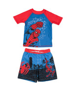 Spider-Man Swinging Action Youth Swim Shorts &amp; Rash Guard Set Multi-Color - £29.21 GBP
