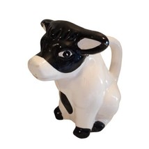 Black &amp; White Spotted Animated Cow Coffee Tea Creamer with Handle Vintag... - £7.16 GBP