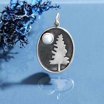 Sterling Silver Tree Pendant with Pearl Moon 25x15mm - £34.79 GBP