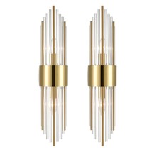 2-Light Modern Brushed Titanium Gold Wall Sconce With Clear Glass Crystal Luxury - £162.26 GBP