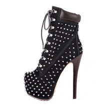 Onlymaker Top Quality Women&#39;s Rivet  Booties Stiletto Shoes 16cm High Heel  Plat - £116.45 GBP