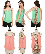 Nwt S M L Sexy Pink Leopard Print Panel Semi-Sheer Chiffon Hi-Lo Hem Blouse Top - £11.99 GBP