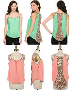 NWT S M L Sexy PINK LEOPARD Print Panel Semi-Sheer Chiffon Hi-Lo Hem Blo... - £11.67 GBP