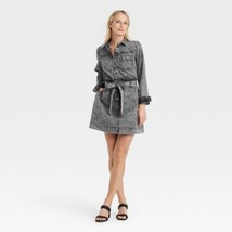 Women&#39;s Long Sleeve Button-Down Denim Dress - Who What Wear Black Wash L - £21.02 GBP