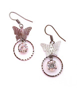 Dangling Lightweight Metal Hook Earrings with Butterfly Shapes and Clear... - $13.57 CAD