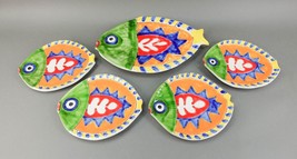 Giovanni Desimone Vintage MCM Italian Majolica Pottery Fish Platter + 4 Plates - £411.25 GBP