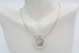 Movado Heart in Circle Pendant Necklace 925 Sterling Silver &amp; 18K Gold 17&quot; Long - £386.41 GBP