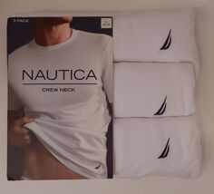3 GENUINE NAUTICA MENS COTTON WHITE CREW-NECK S M L XL XXL T-SHIRTS UNDE... - $26.90