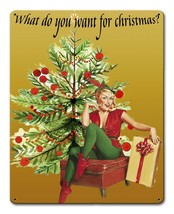 What do You Want for Christmas Vintage Style Holiday Pin Up Metal Sign - £30.68 GBP