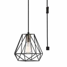 Brielle 60-Watt 1-Light Matte Black Shaded Pendant Light with Cage Shade - £29.88 GBP