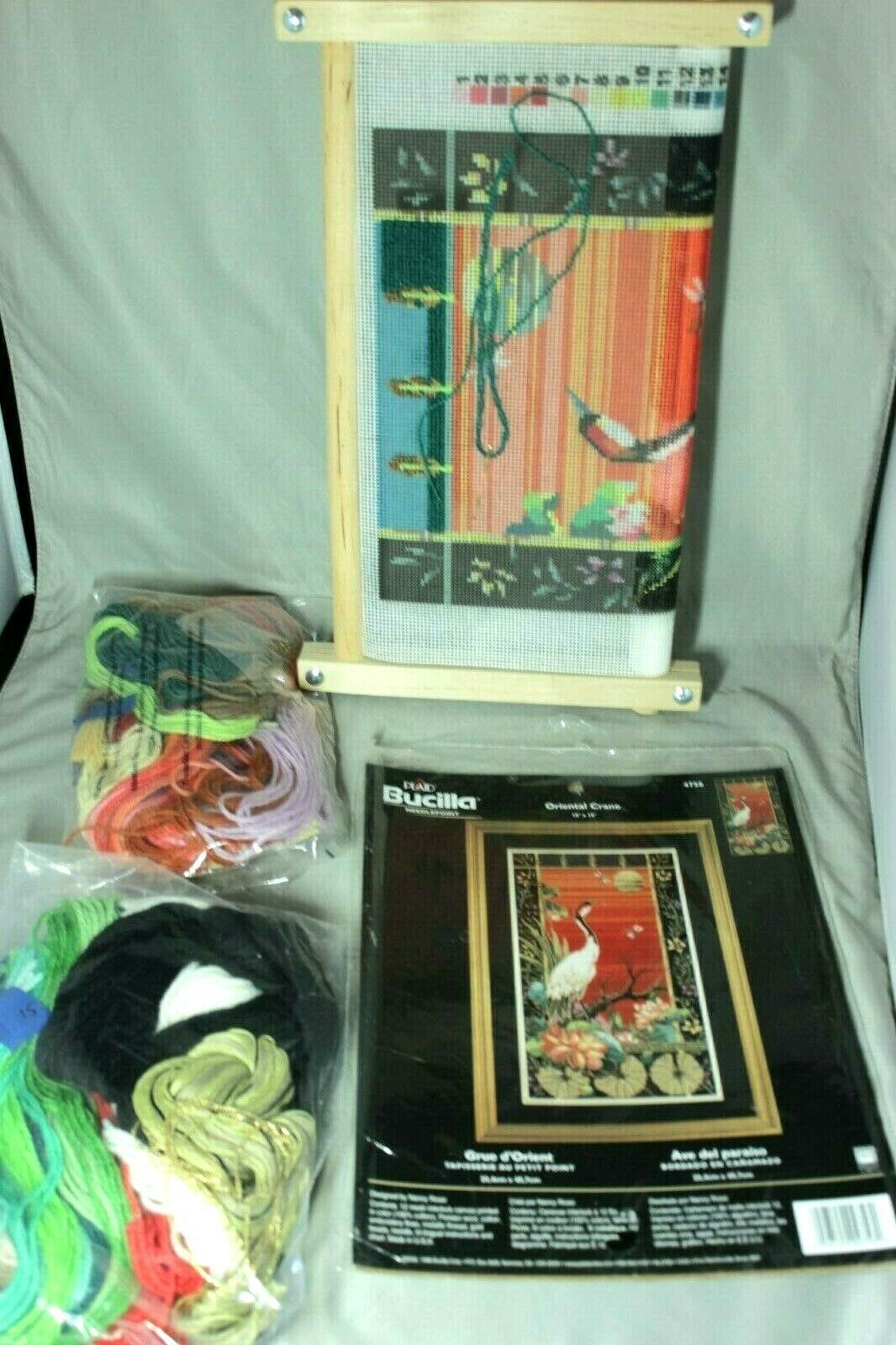 Plaid Bucilla Needlepoint Kit Oriental Crane Pre-Started Embroidery Frame #4756 - £43.27 GBP