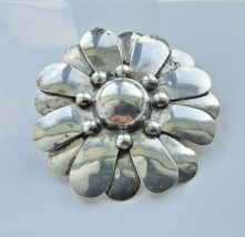 TV-79 MEXICAN VINTAGE 925 STERLING SILVER SUNFLOWER LARGE BROOCH PENDANT - $75.24