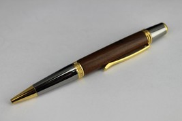 vintage REAL WOOD vintage ballpoint pen GOLD tone ESTATE SALE works and nice!! - £31.59 GBP