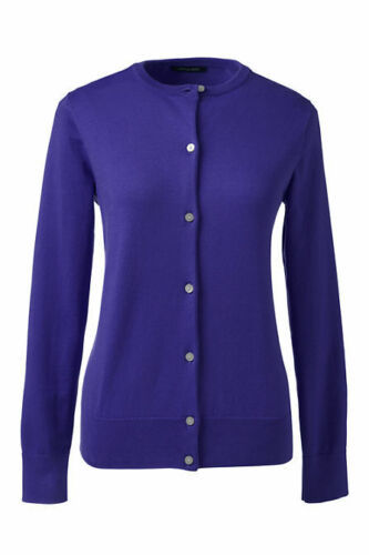 Primary image for Lands End  Women's Petite LS Supima Crew Cardigan Sweater Purple Sapphire New