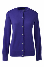 Lands End  Women&#39;s Petite LS Supima Crew Cardigan Sweater Purple Sapphire New - £11.98 GBP