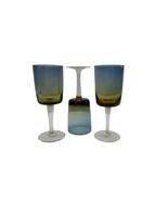 1960&#39;s Denby Bluerina Krosno Water Wine Goblets Glasses 3 Blue Amber 6.25” - $1,667.34 MXN